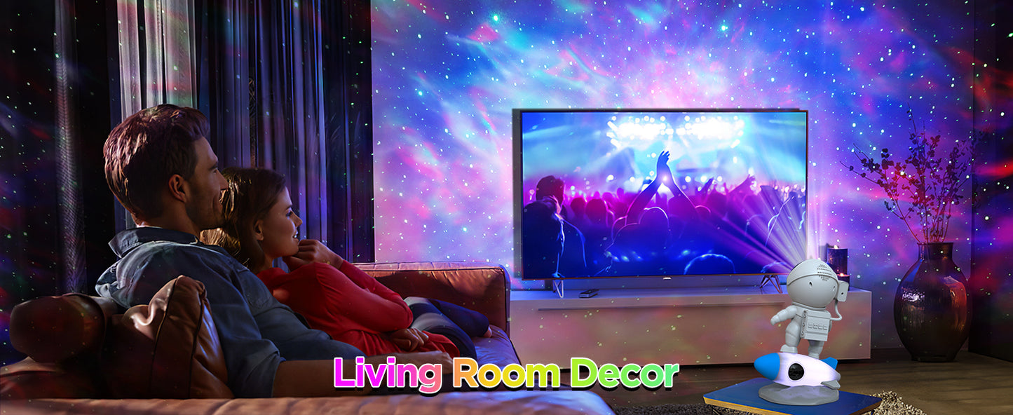 Rocket Ray Smart Astronaut Galaxy Projector with 4K star light display, 13 HD space-themed films, and LED night lamp. Perfect for creating a cosmic ambiance in bedrooms and living spaces