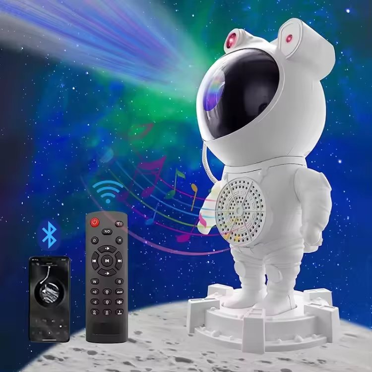 Bluetooth Quinn Astronaut Galaxy Projector with smart star light, moon projection, remote control, and timer function. Perfect for creating a cosmic ambiance in bedrooms and living spaces