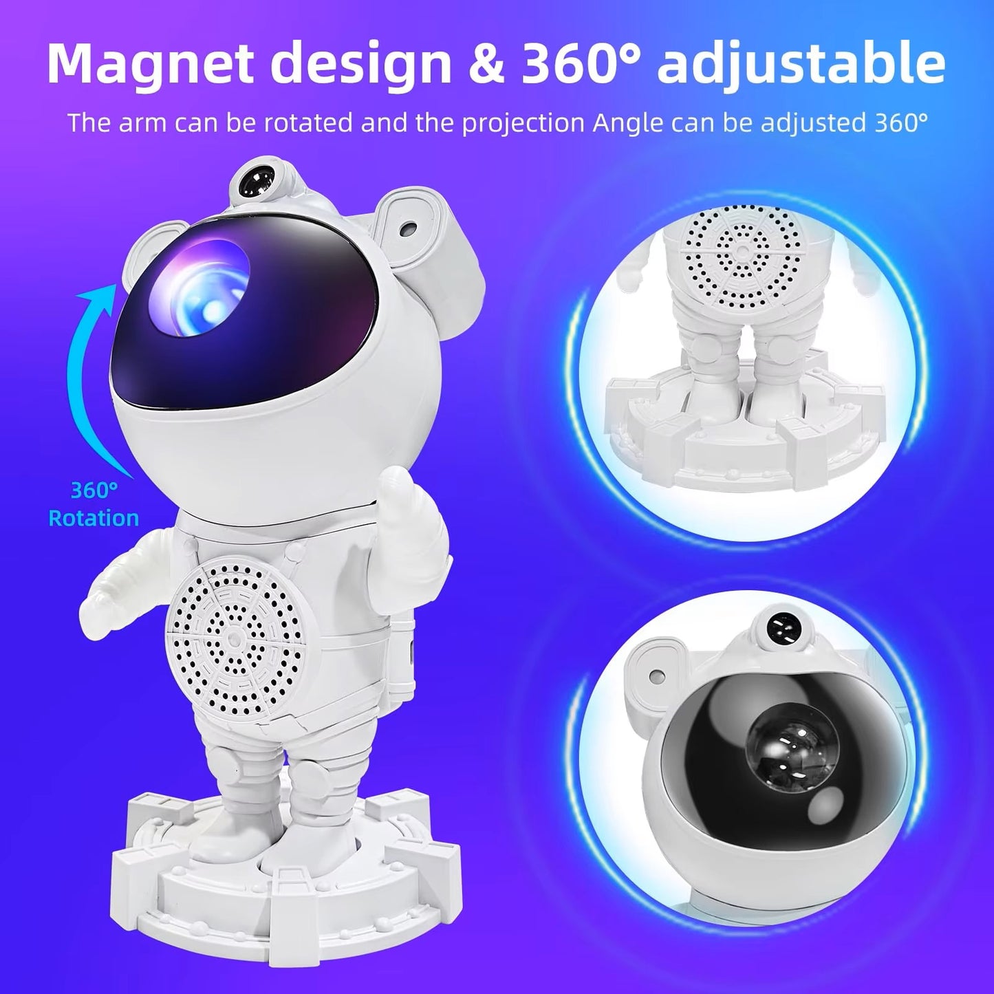 Bluetooth Quinn Astronaut Galaxy Projector with smart star light, moon projection, remote control, and timer function. Perfect for creating a cosmic ambiance in bedrooms and living spaces