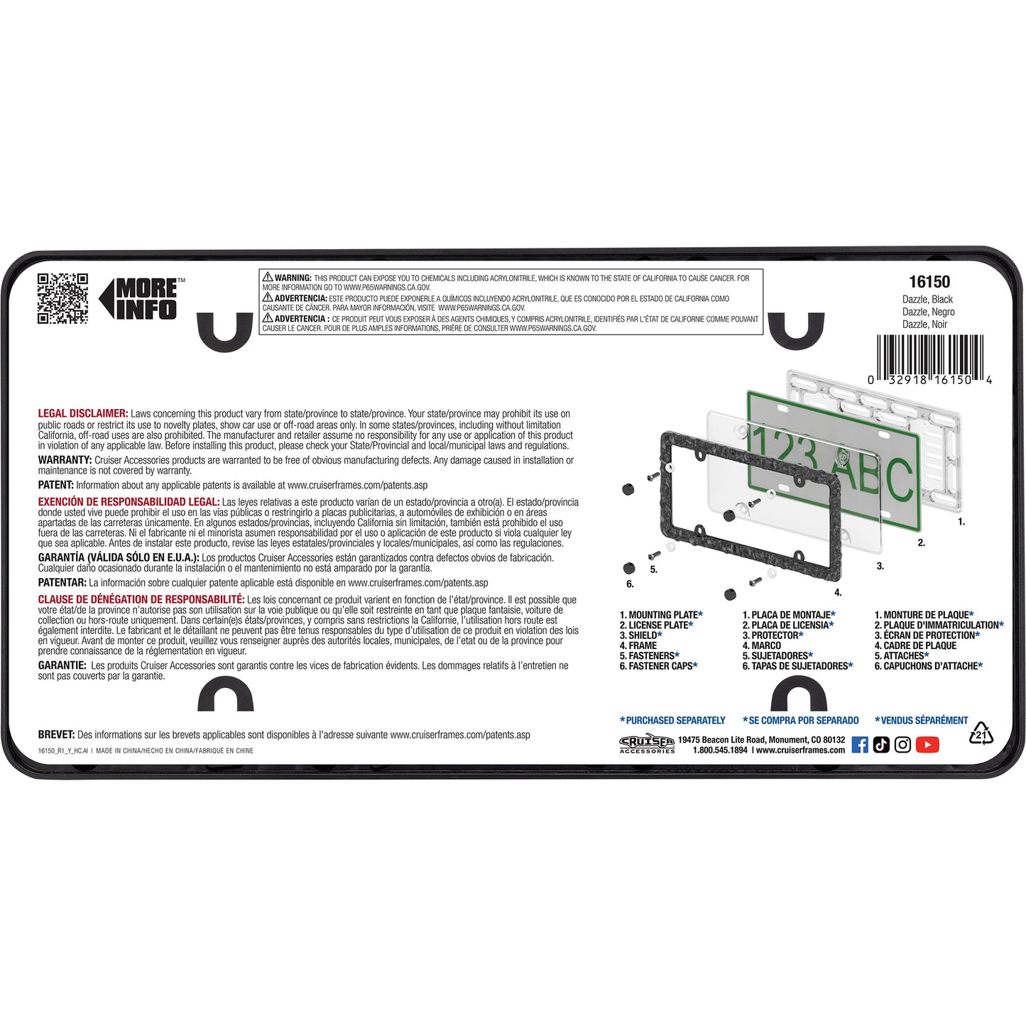 Dazzle License Plate Frame, Black