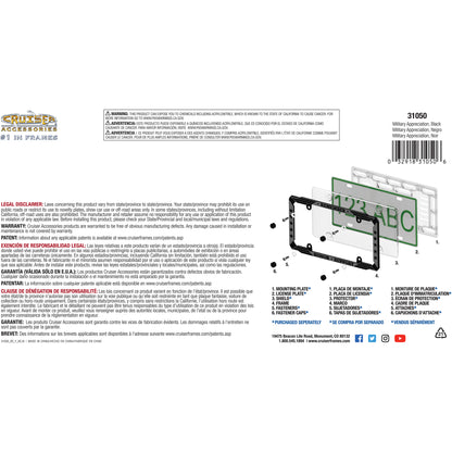 Military Appreciation License Plate Frame, Black