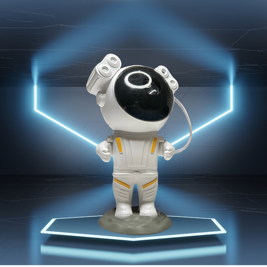 Cosmo Astronaut Galaxy Projector featuring a starry night light, smart remote control, and space-themed room decor. Ideal for bedrooms, nurseries, and relaxation spaces.