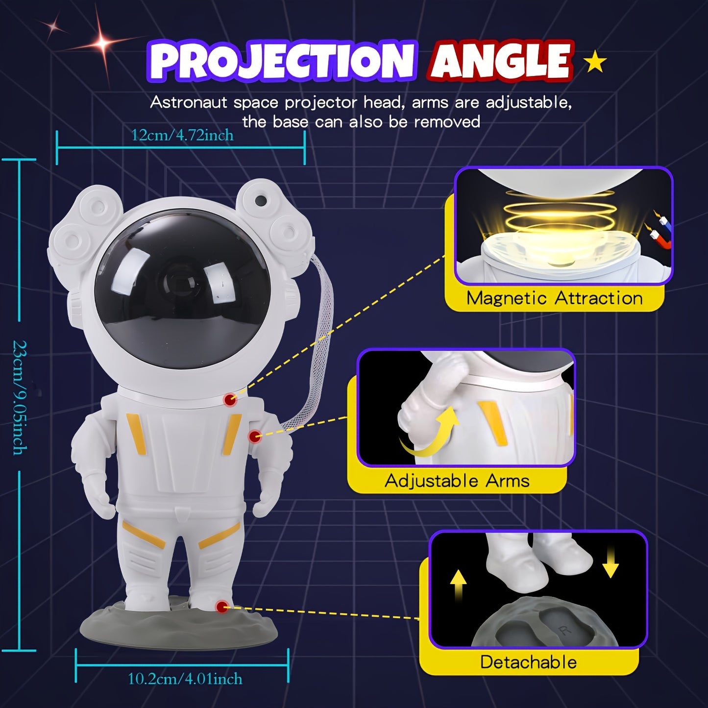 Cosmo Astronaut Galaxy Projector featuring a starry night light, smart remote control, and space-themed room decor. Ideal for bedrooms, nurseries, and relaxation spaces.