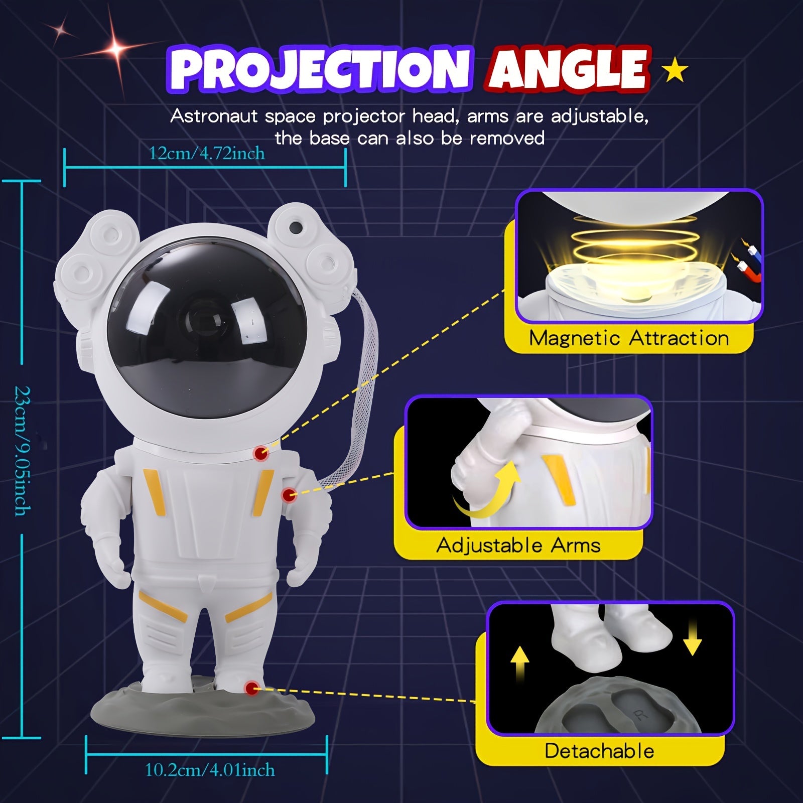 Cosmo Astronaut Galaxy Projector featuring a starry night light, smart remote control, and space-themed room decor. Ideal for bedrooms, nurseries, and relaxation spaces.