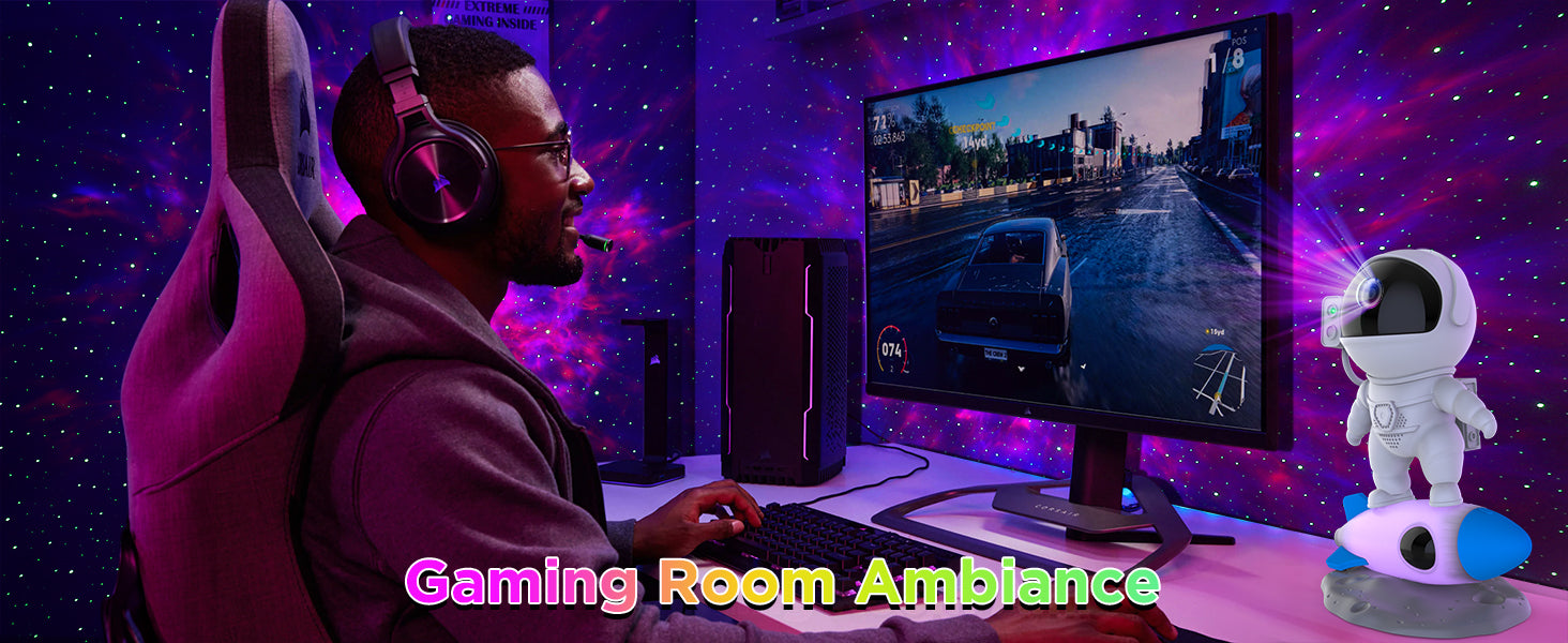 Rocket Ray Smart Astronaut Galaxy Projector with 4K star light display, 13 HD space-themed films, and LED night lamp. Perfect for creating a cosmic ambiance in bedrooms and living spaces