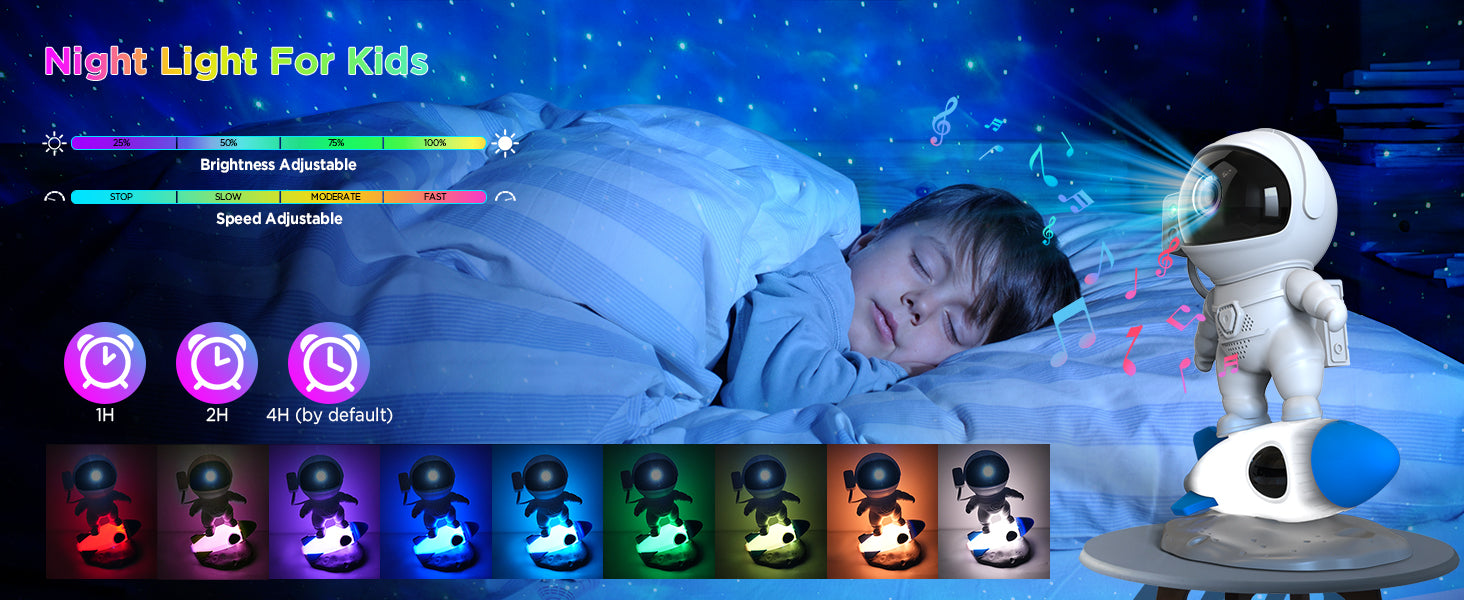 Rocket Ray Smart Astronaut Galaxy Projector with 4K star light display, 13 HD space-themed films, and LED night lamp. Perfect for creating a cosmic ambiance in bedrooms and living spaces
