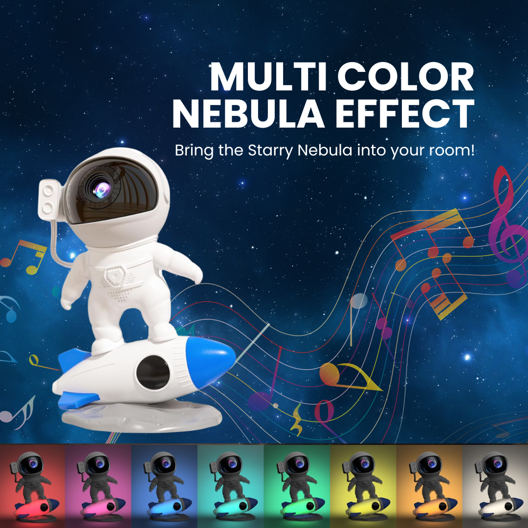 Rocket Ray Smart Astronaut Galaxy Projector with 4K star light display, 13 HD space-themed films, and LED night lamp. Perfect for creating a cosmic ambiance in bedrooms and living spaces