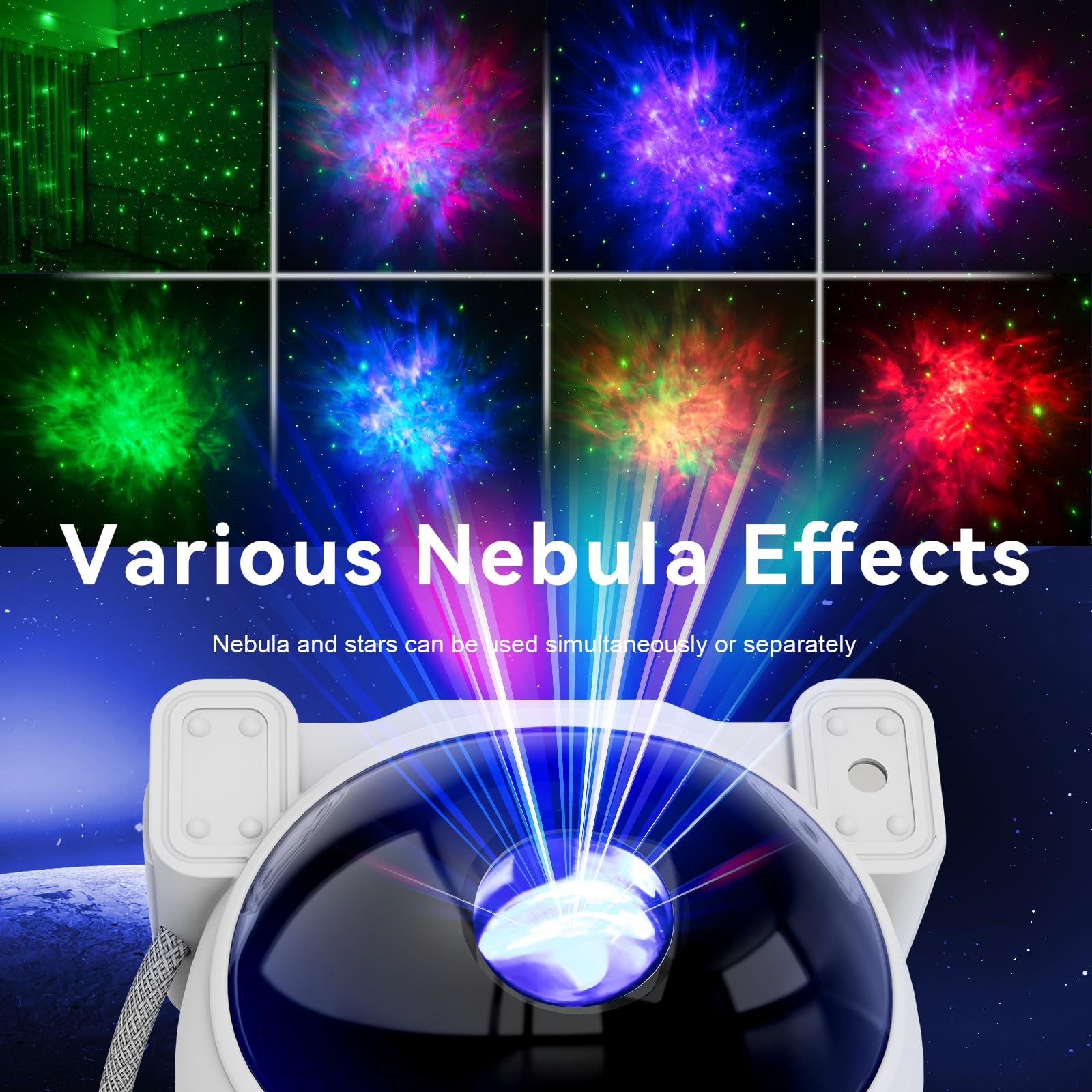 Projector in Use: Astronaut Galaxy Projector Casting Stars & Nebula Effect on Ceiling