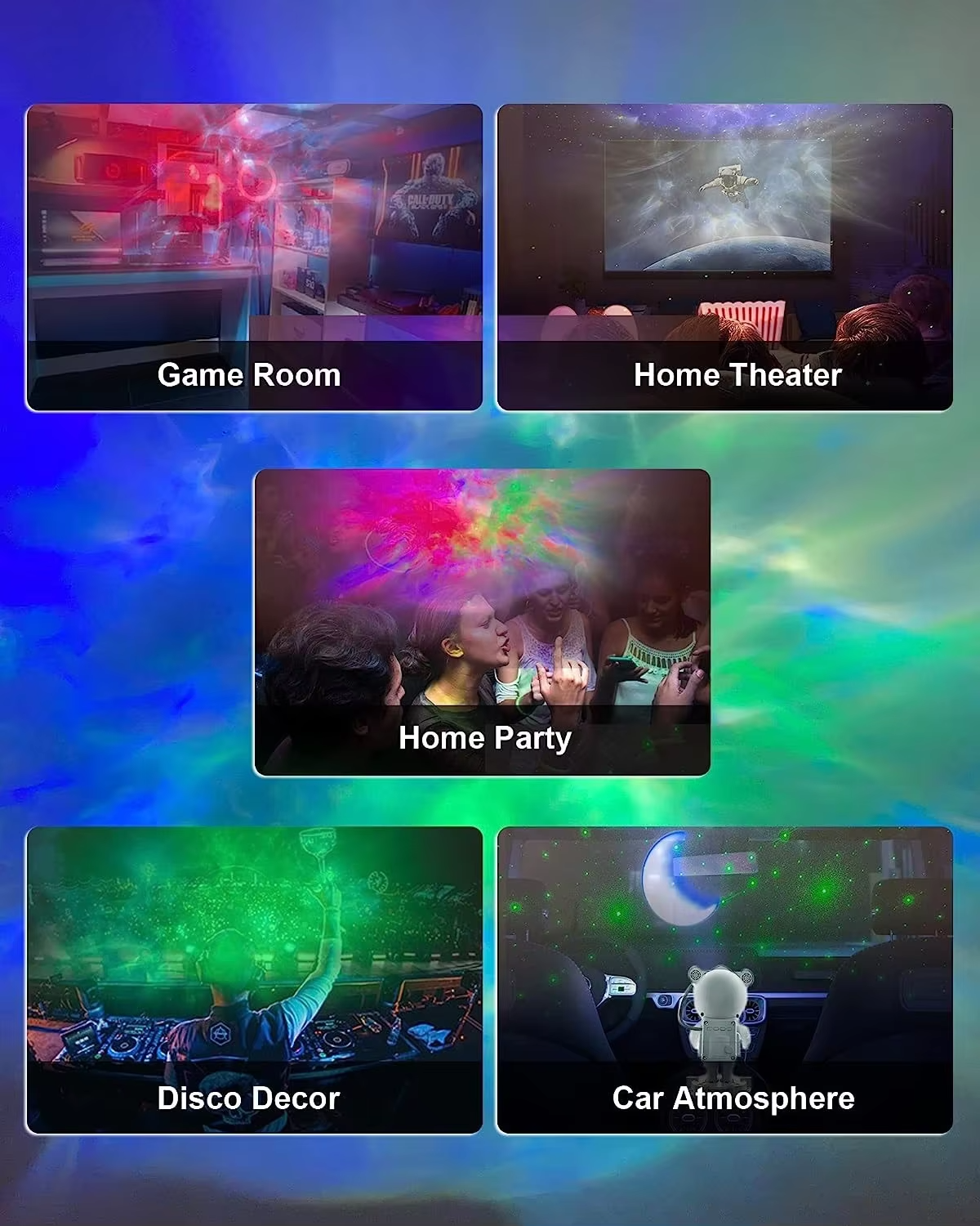 Bluetooth Quinn Astronaut Galaxy Projector with smart star light, moon projection, remote control, and timer function. Perfect for creating a cosmic ambiance in bedrooms and living spaces