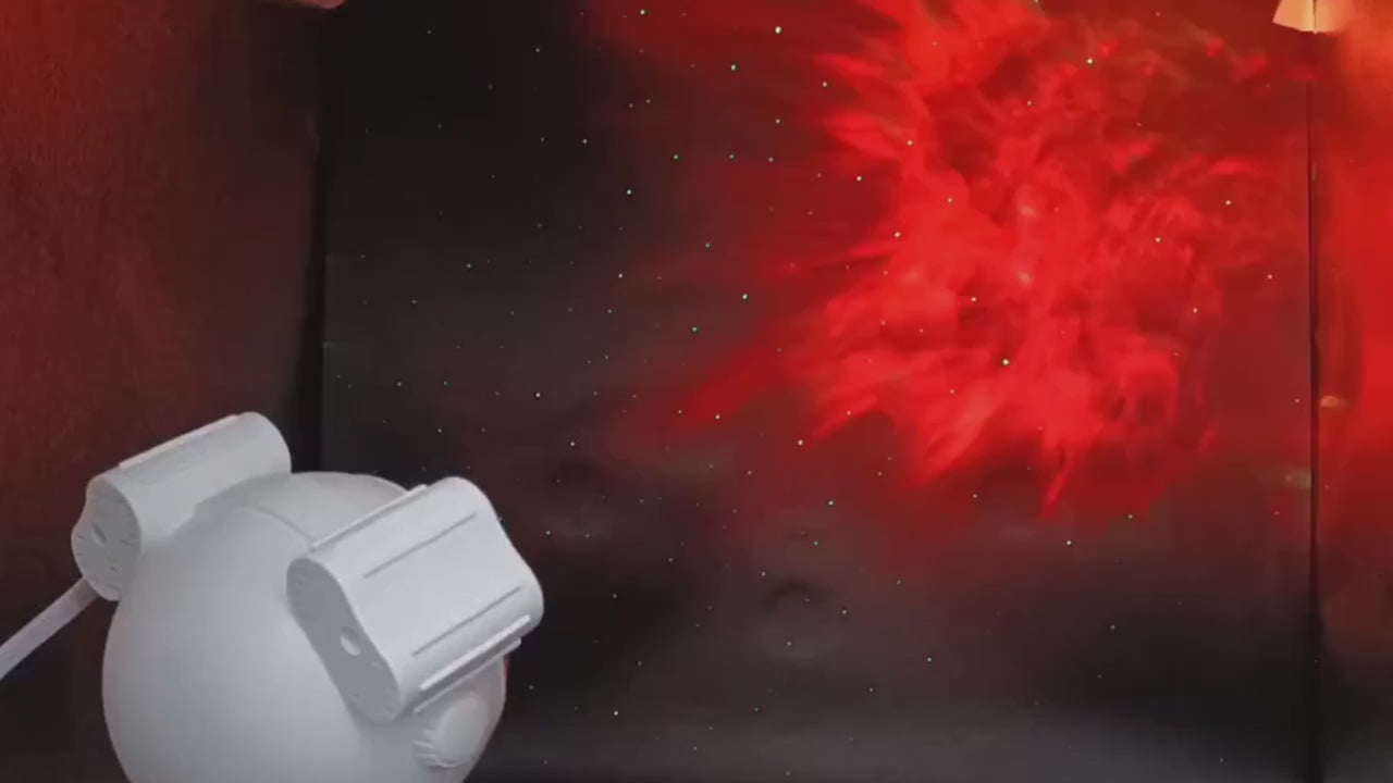 Cosmo Astronaut Galaxy Projector featuring a starry night light, smart remote control, and space-themed room decor. Ideal for bedrooms, nurseries, and relaxation spaces.